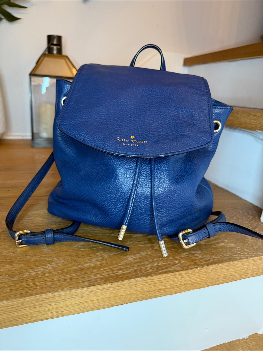 kate spade Blue Pebbled Leather Drawstring Backpack